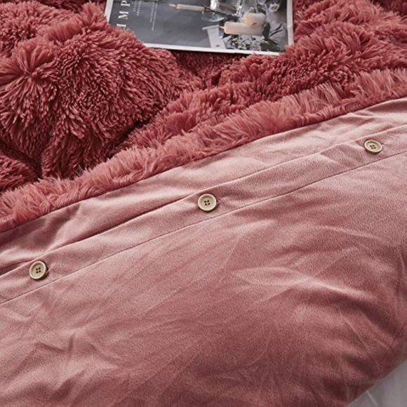Shaggy Fluffy Faux Fur Duvet Cover Set Button Closure Velvety Bedding Se… - Picture 4 of 6